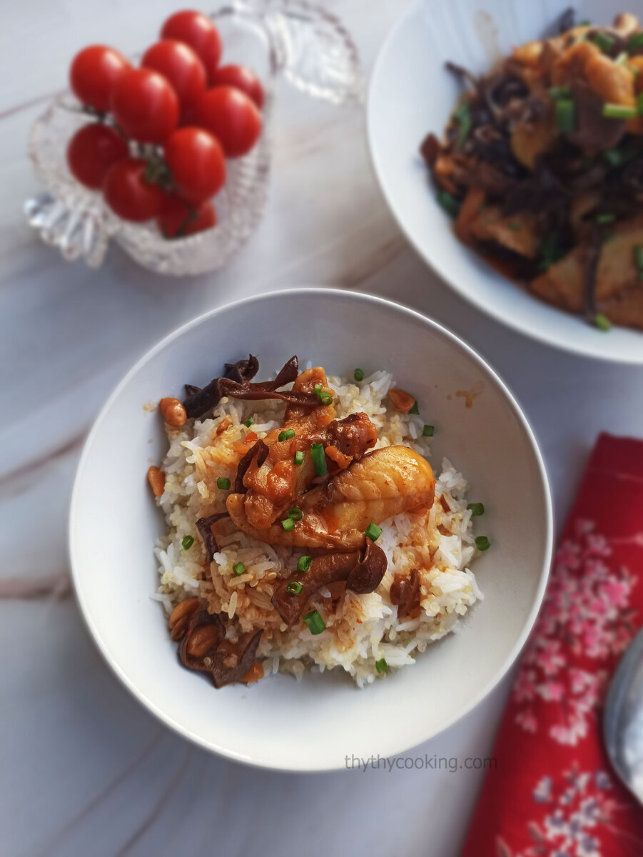 SPICY BRAISED FISH WITH WOOD EAR MUSHROOMS AND TERMITE MUSHROOMS
